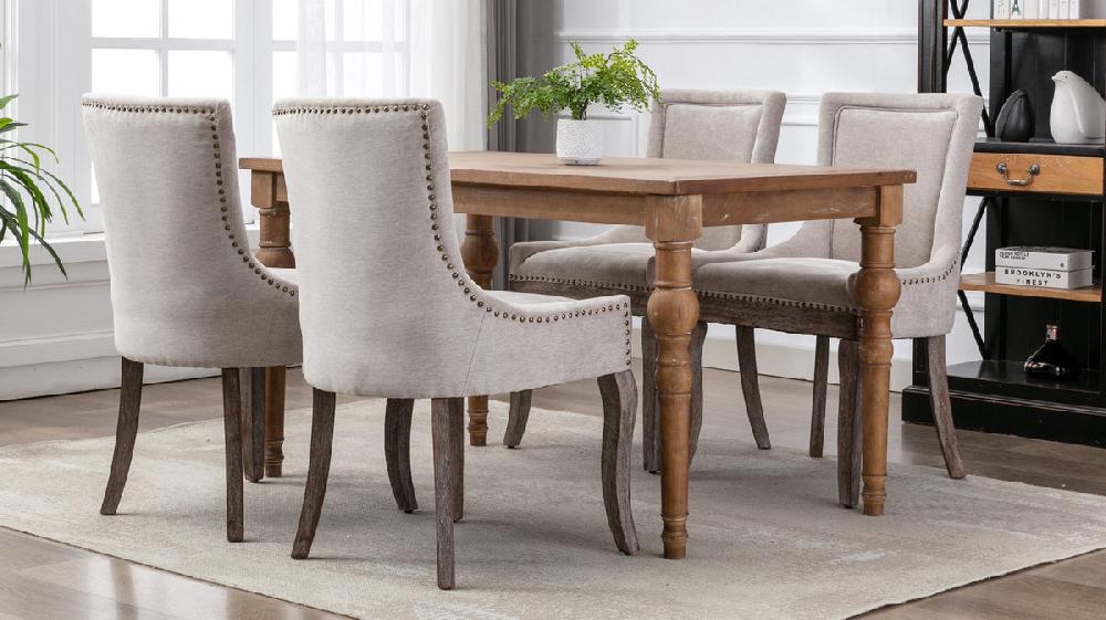 Jennifer Taylor Home Rowena Upholstered Parsons Dining Chair With Nailhead Trim And Distressed Wood Legs Set Of 2 Polyester Beige