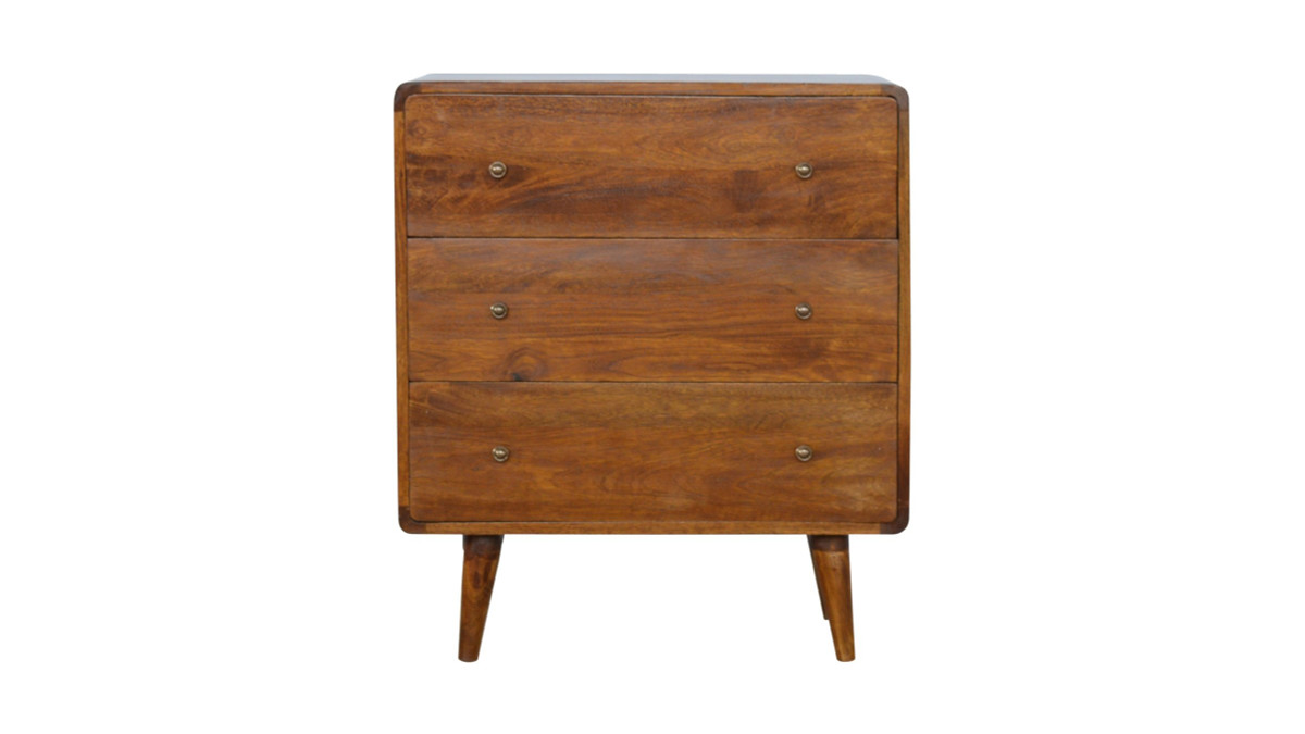 jennifer taylor home Rune 27.6" Solid Wood 3-Drawer Chest with Curved Corners and Nordic Legs Chestnut Finish jennifer taylor home Rune 27.6" Solid Wood 3-Drawer Chest with Curved Corners and Nordic Legs Chestnut Finish
