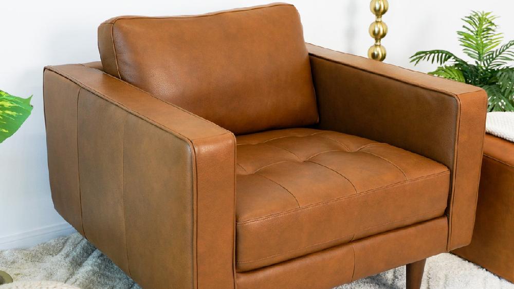 Jennifer Taylor Home Ryker 40" Genuine Leather Tufted Armchair