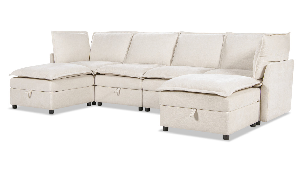 Jennifer Taylor Home Sadie 124" Modular U-Shaped Sectional Sofa-in-a-Box With Storage Sandstone Light Beige