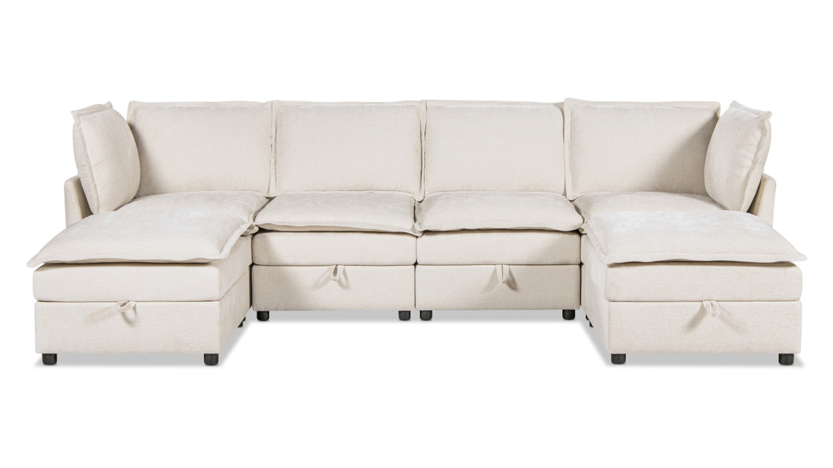 jennifer taylor home Sadie 124" Modular U-Shaped Sectional Sofa-in-a-Box with Storage Sandstone Light Beige