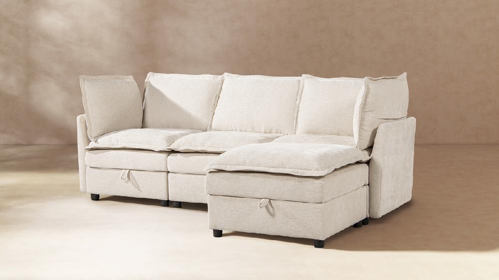 Jennifer Taylor Home Sadie 95" Reversible Chaise Modular Sectional Sofa-in-a-Box With Storage Sandstone Light Beige