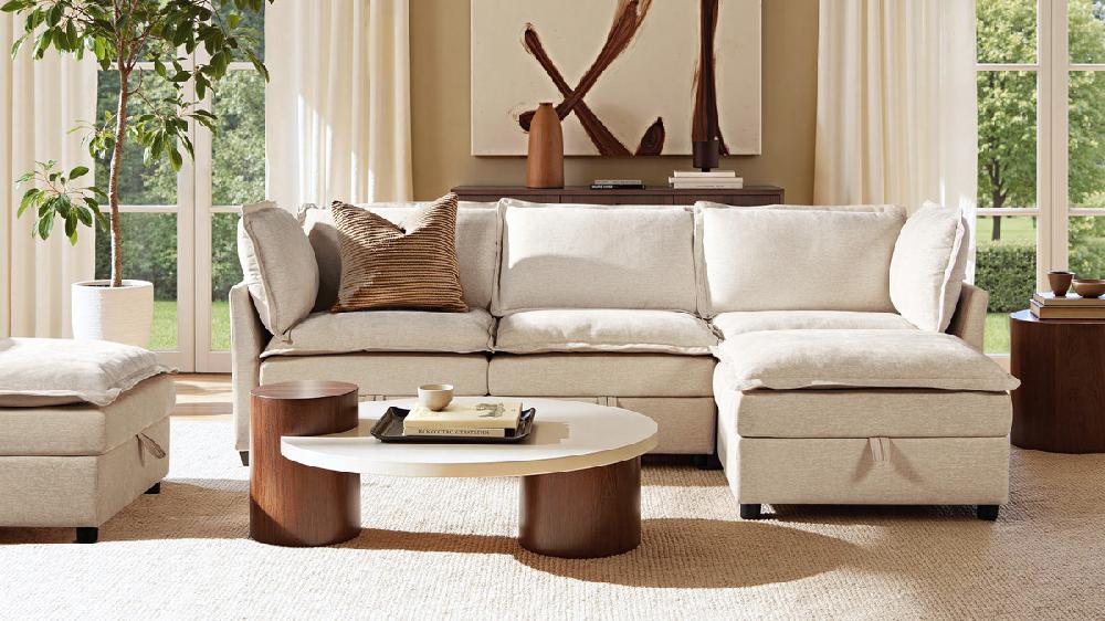 Jennifer Taylor Home Sadie 95" Reversible Chaise Modular Sectional Sofa-in-a-Box With Storage Sandstone Light Beige