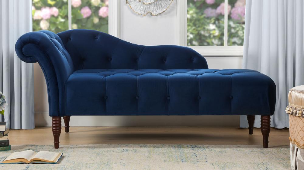 Jennifer Taylor Home Samuel Tufted Chaise Lounge Right Arm Facing Navy Blue