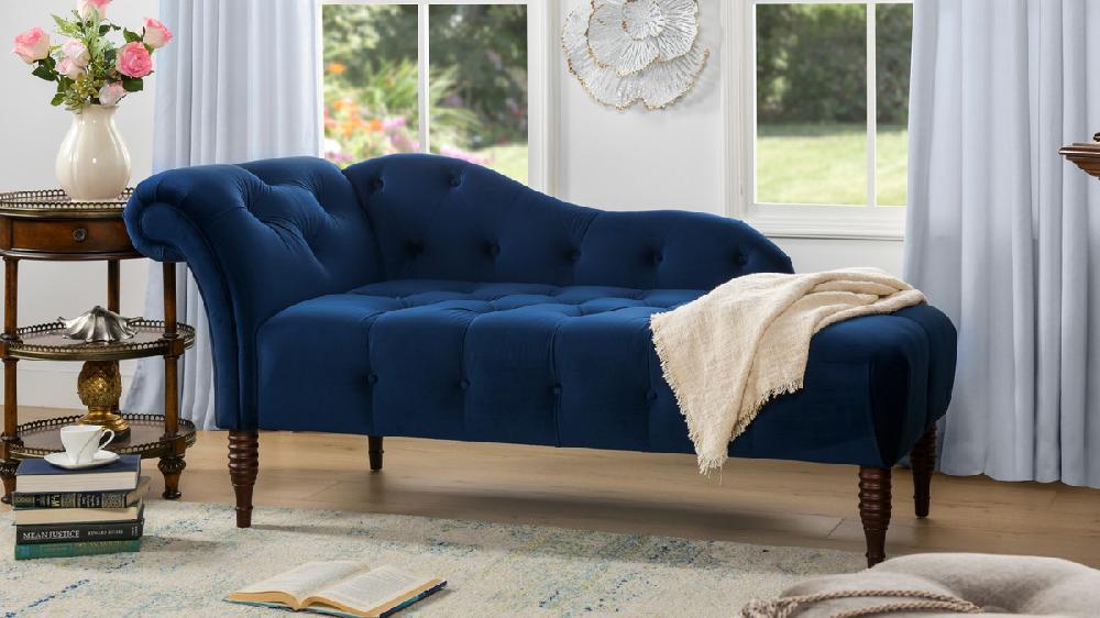 Jennifer Taylor Home Samuel Tufted Chaise Lounge Right Arm Facing Navy Blue