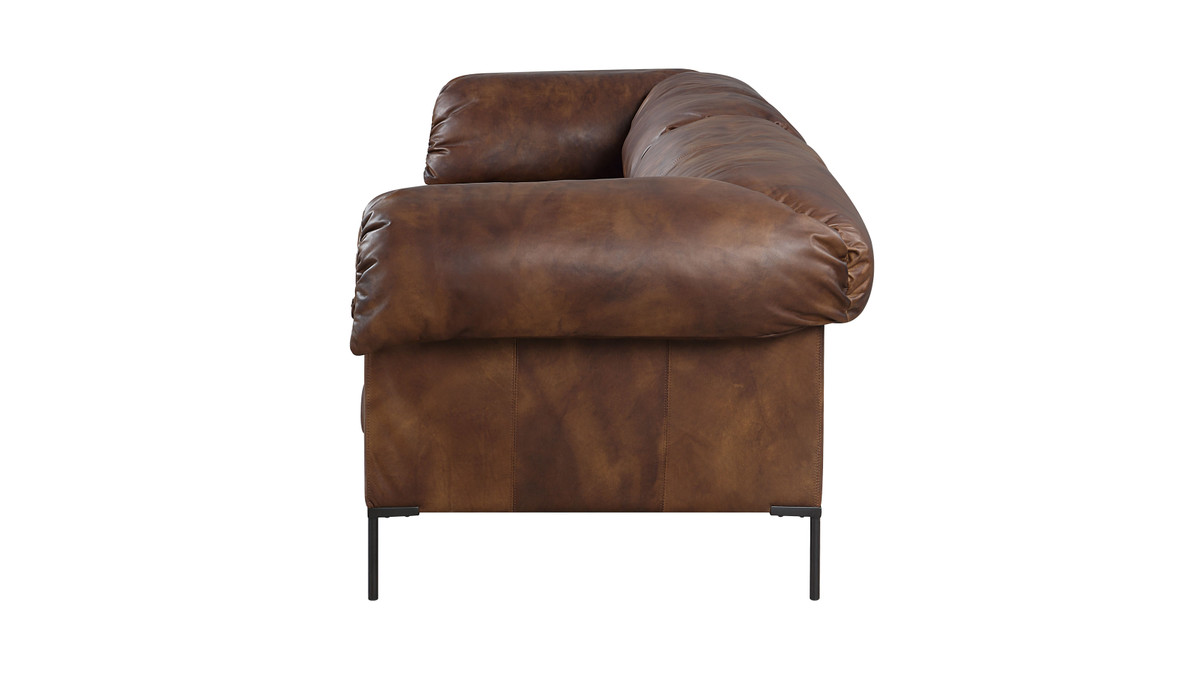 Jennifer Taylor Home Santino 96" Top-Grain Leather Sofa With Pillow Arms And Metal Legs