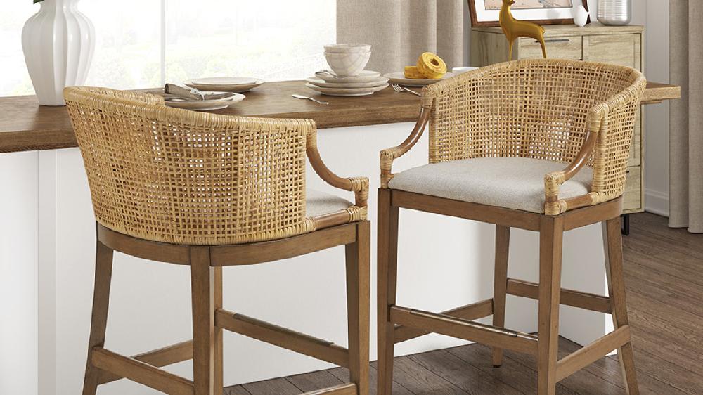 Jennifer Taylor Home Seacliff 25" Barrel-Back Natural Rattan Counter Stool