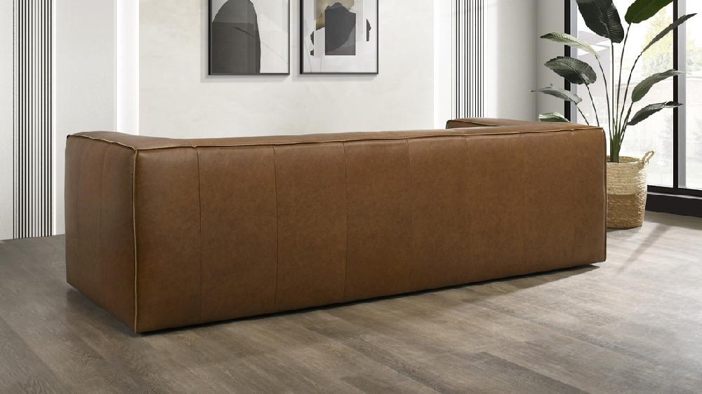 Jennifer Taylor Home Sedona 92.5" Mid-Century Modern Low-Profile Sofa In Genuine Leather Saddle Tan