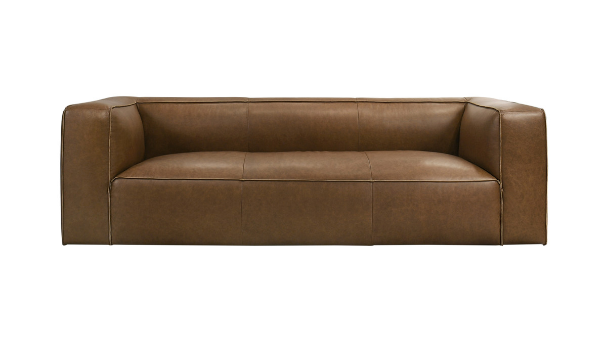 jennifer taylor home Sedona 92.5" Mid-Century Modern Low-Profile Sofa in Genuine Leather Saddle Tan