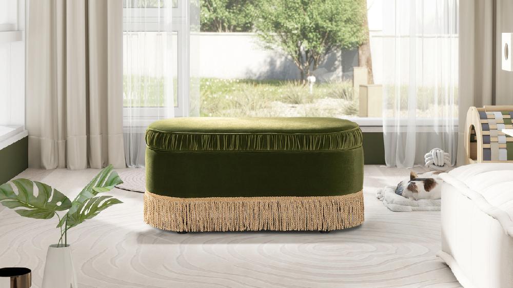 Jennifer Taylor Home Serena 38" Oval Storage Bench Ottoman Olive Green
