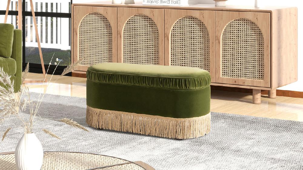 Jennifer Taylor Home Serena 38" Oval Storage Bench Ottoman Olive Green
