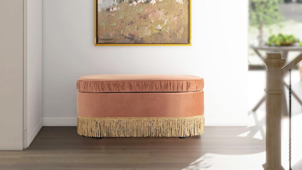 Jennifer Taylor Home Serena 38" Oval Storage Bench Ottoman Peach Orange