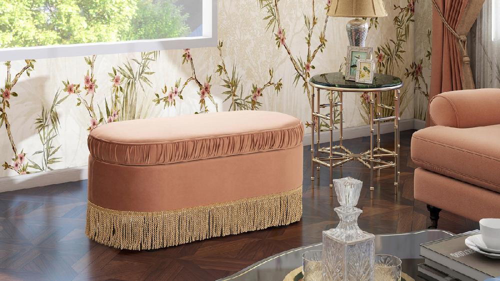 Jennifer Taylor Home Serena 38" Oval Storage Bench Ottoman Peach Orange