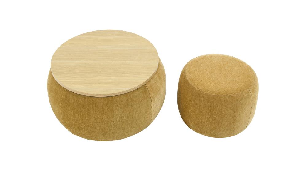 Jennifer Taylor Home Solenne 25" 2-Piece Round Storage Ottoman Set With Stool And Wood Tray Top Chenille Dark Yellow