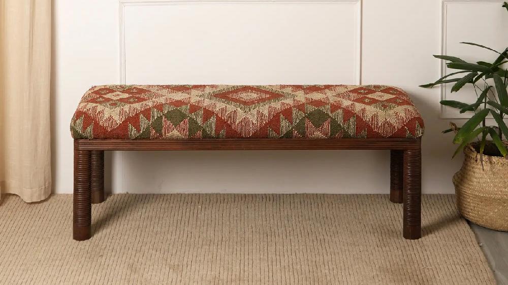 Jennifer Taylor Home Sonora 47.5" Kilim Upholstered Handcrafted Bench With Solid Wood Frame