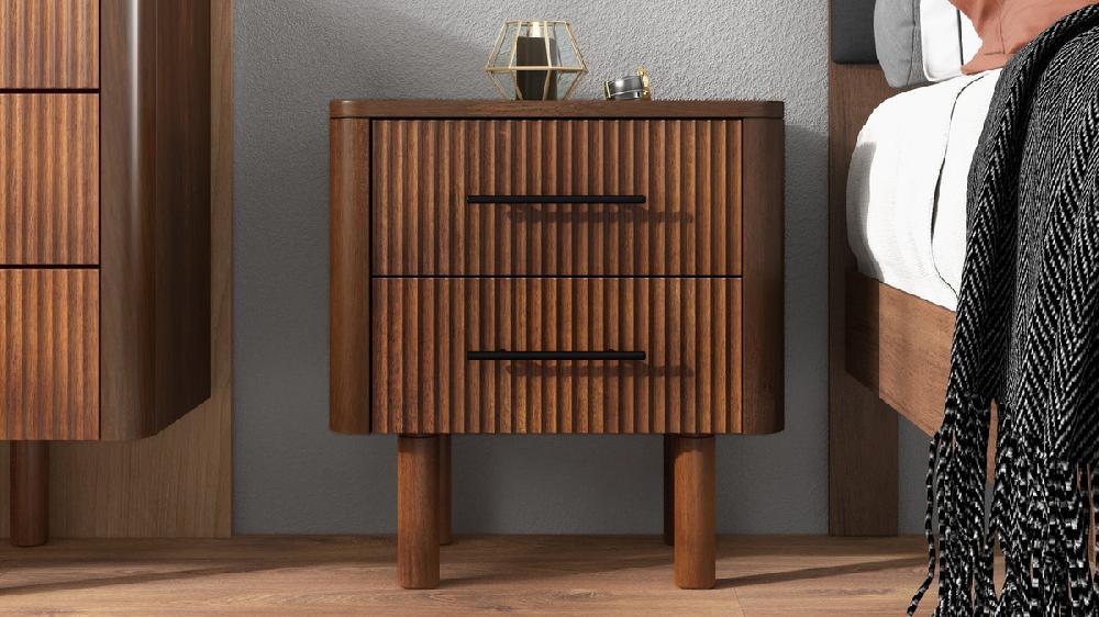 Jennifer Taylor Home Soto 22" 2-Drawer Solid Wood Nightstand With Fluted Front Walnut Finish