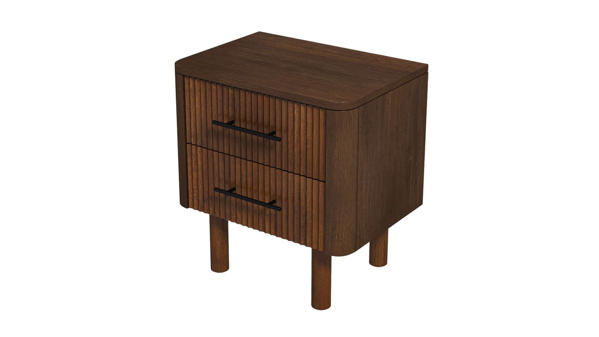 Jennifer Taylor Home Soto 22" 2-Drawer Solid Wood Nightstand With Fluted Front Walnut Finish
