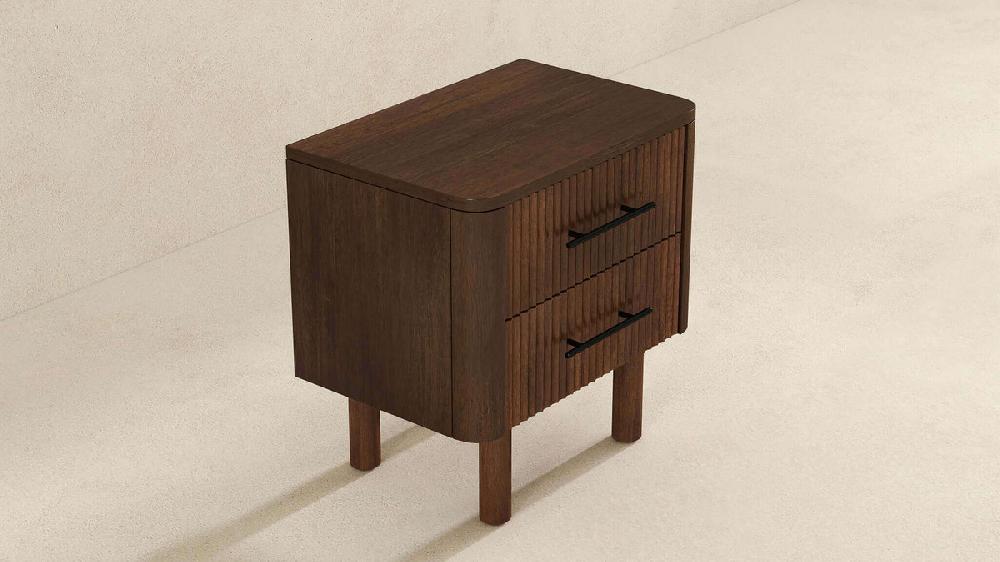 Jennifer Taylor Home Soto 22" 2-Drawer Solid Wood Nightstand With Fluted Front Walnut Finish