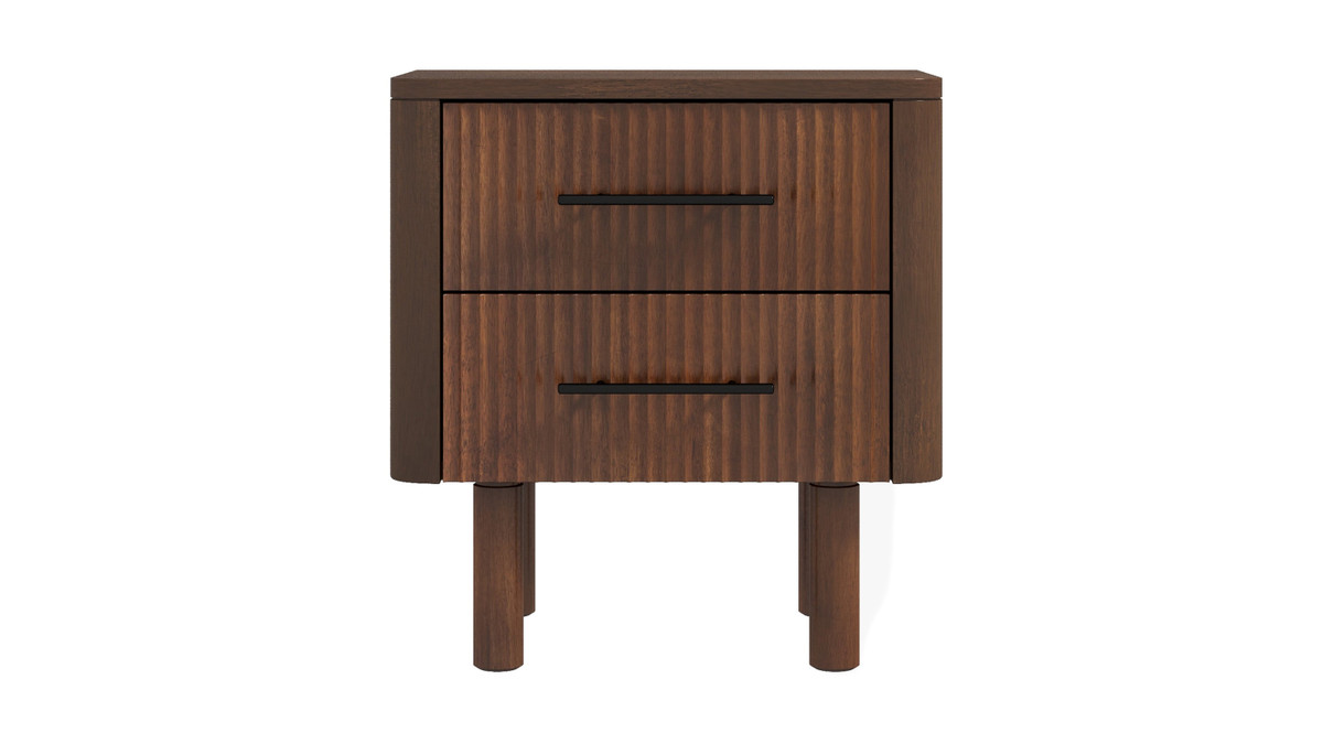 jennifer taylor home Soto 22" 2-Drawer Solid Wood Nightstand with Fluted Front Walnut Finish