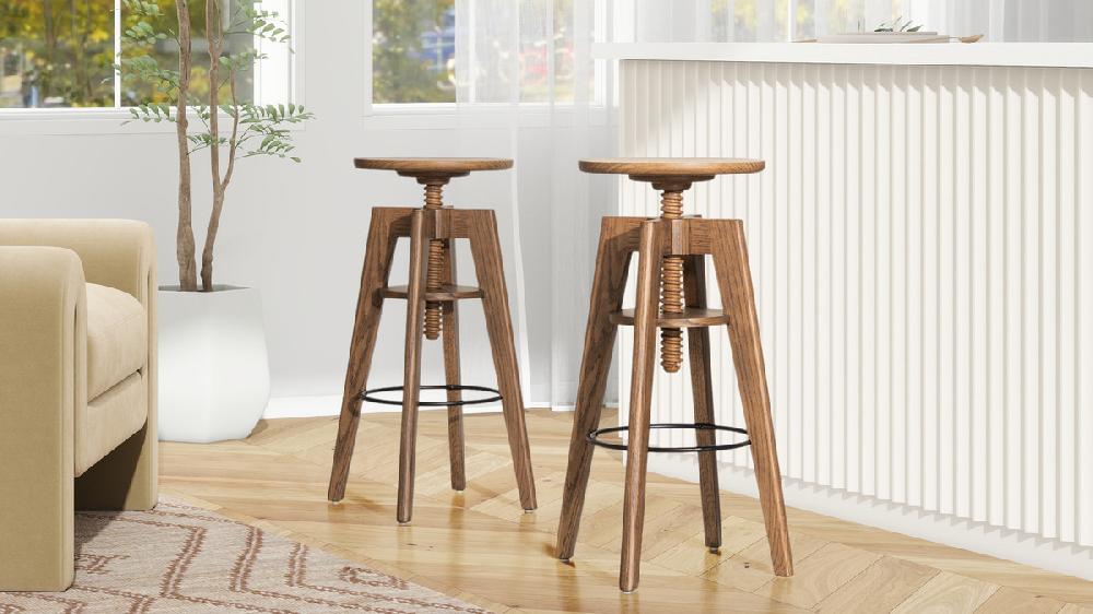 Jennifer Taylor Home Spencer Minimalist Oak Wood Adjustable Bar Counter Stool Walnut Brown