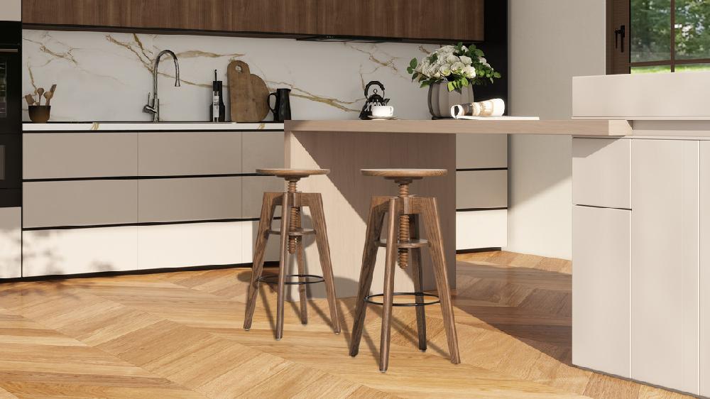 Jennifer Taylor Home Spencer Minimalist Oak Wood Adjustable Bar Counter Stool Walnut Brown