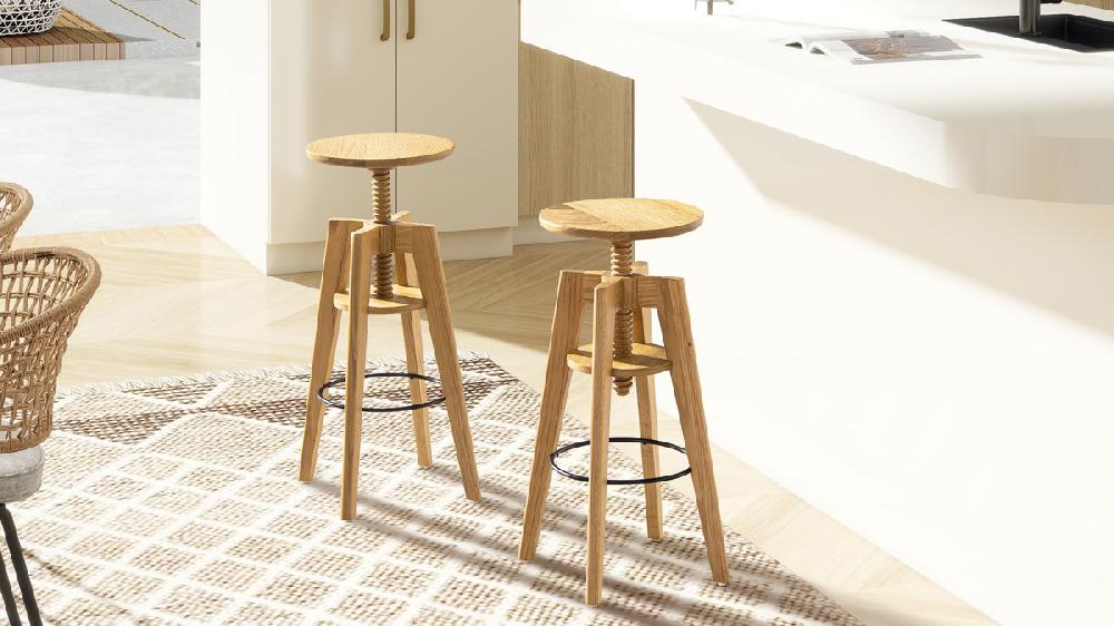 Jennifer Taylor Home Spencer Minimalist Oak Wood Adjustable Bar Counter Stool Natural Brown