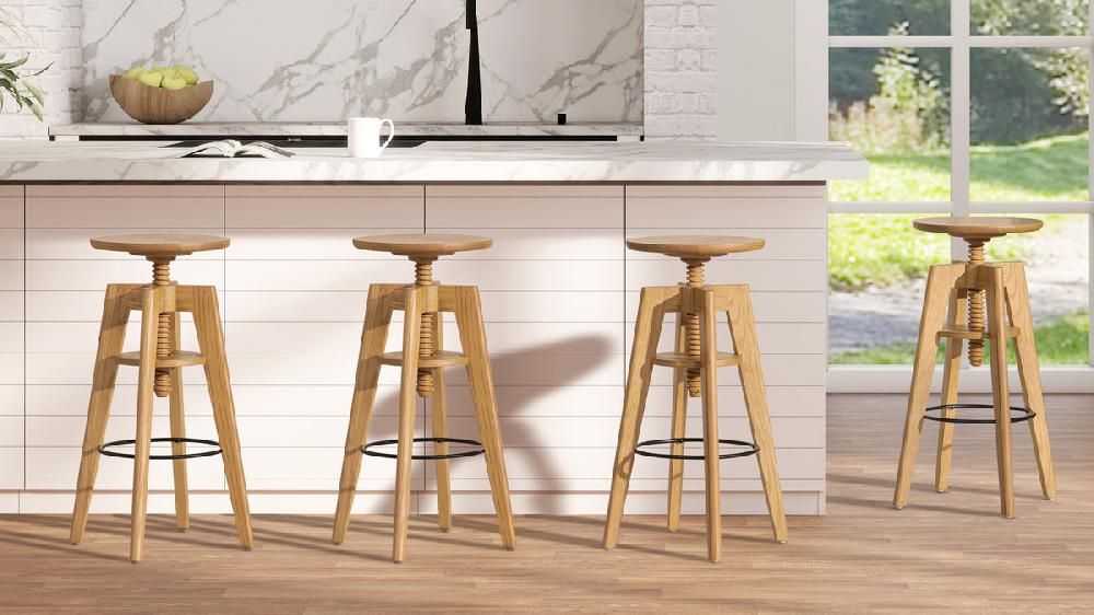 Jennifer Taylor Home Spencer Minimalist Oak Wood Adjustable Bar Counter Stool Natural Brown