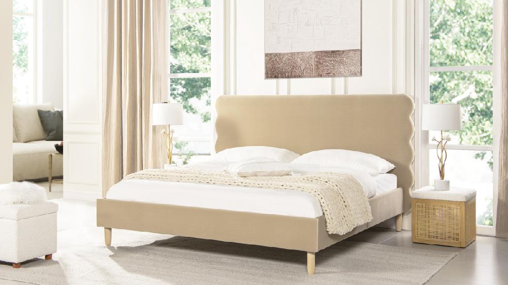 Jennifer Taylor Home Stockholm Modern Wavy Headboard Platform Bed King Fawn Brown
