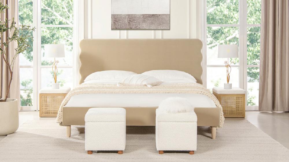 Jennifer Taylor Home Stockholm Modern Wavy Headboard Platform Bed King Fawn Brown