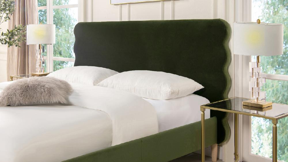 Jennifer Taylor Home Stockholm Modern Wavy Headboard Platform Bed King Olive Green