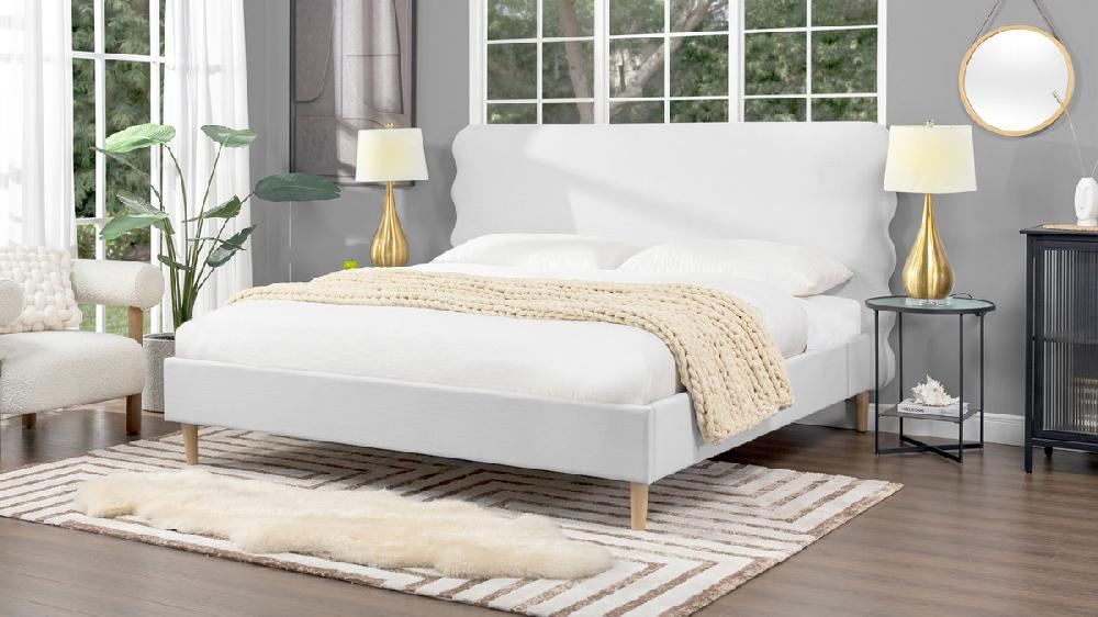 Jennifer Taylor Home Stockholm Modern Wavy Headboard Platform Bed King Antique White