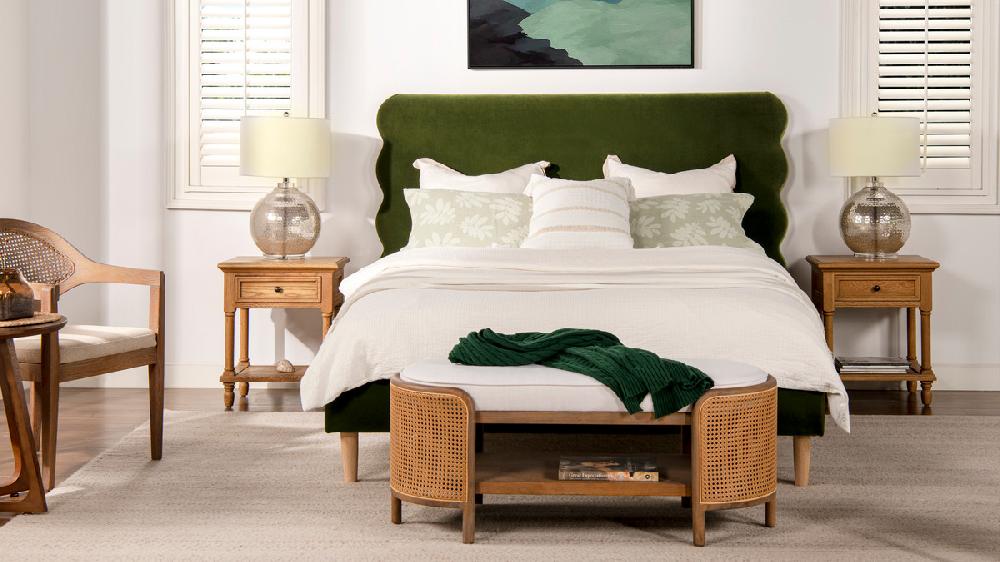 Jennifer Taylor Home Stockholm Modern Wavy Headboard Platform Bed Queen Olive Green