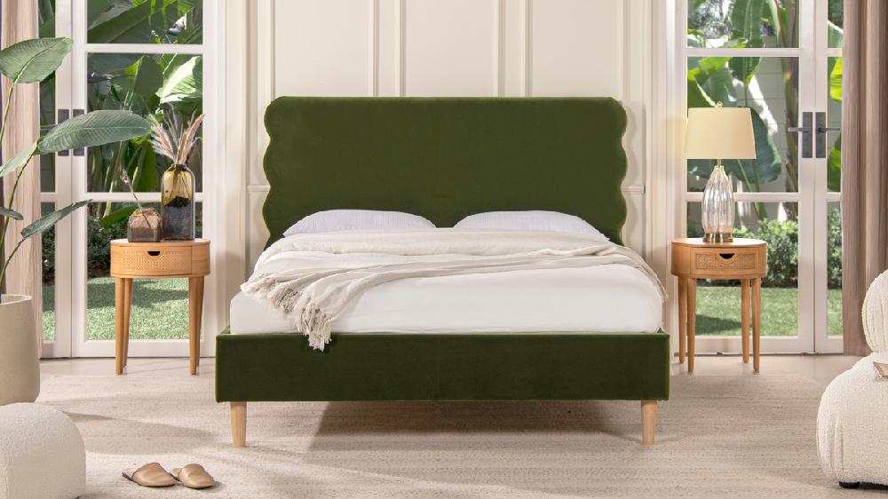 Jennifer Taylor Home Stockholm Modern Wavy Headboard Platform Bed Queen Olive Green