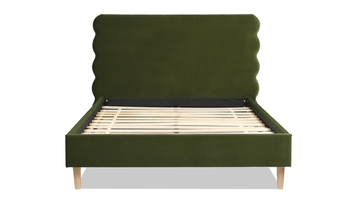 Jennifer Taylor Home Stockholm Modern Wavy Headboard Platform Bed Queen Olive Green