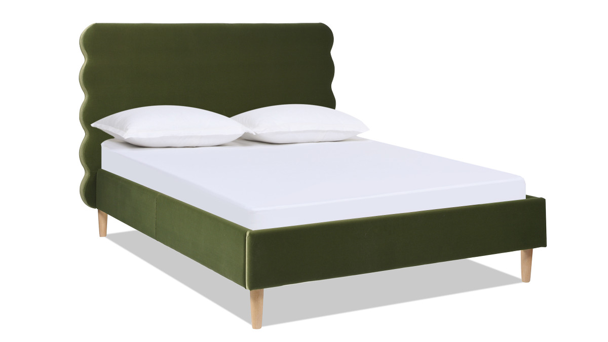 jennifer taylor home Stockholm Modern Wavy Headboard Platform Bed Queen Olive Green