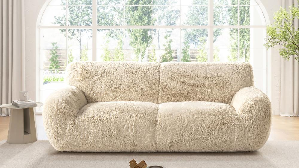 Jennifer Taylor Home Summit 83" Faux Sheepskin Overstuffed Sofa Cream Beige