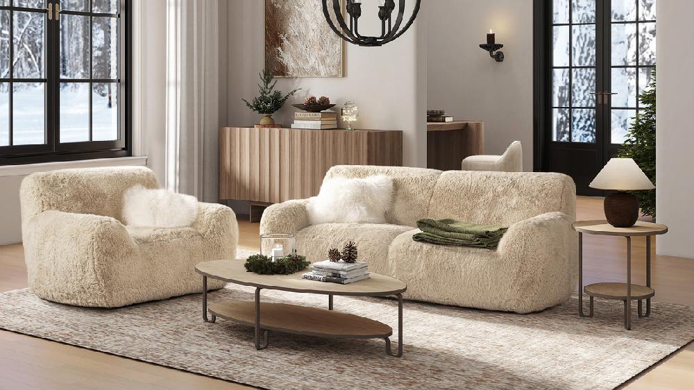 Jennifer Taylor Home Summit 83" Faux Sheepskin Overstuffed Sofa Cream Beige