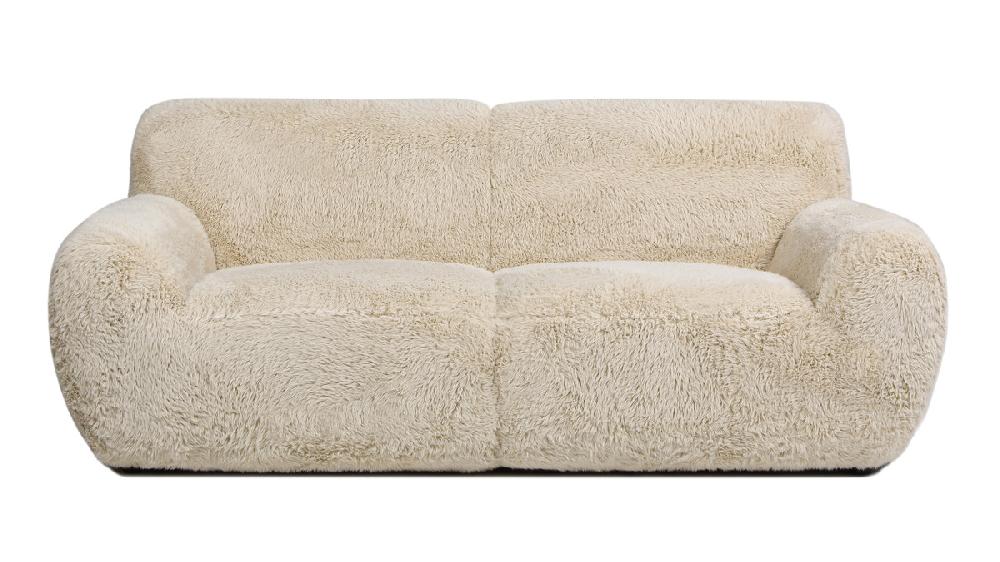 jennifer taylor home Summit 83" Faux Sheepskin Overstuffed Sofa Cream Beige