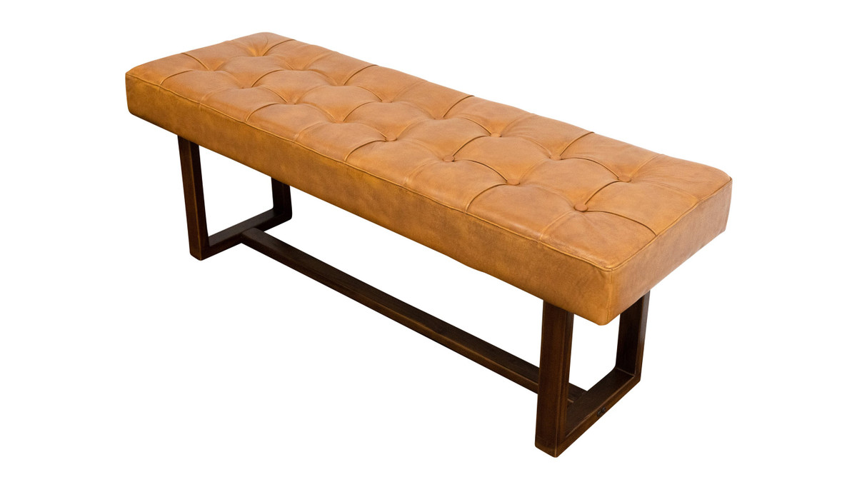 Jennifer Taylor Home Tanner 51" Genuine Leather & Eucalyptus Wood Tufted Bench