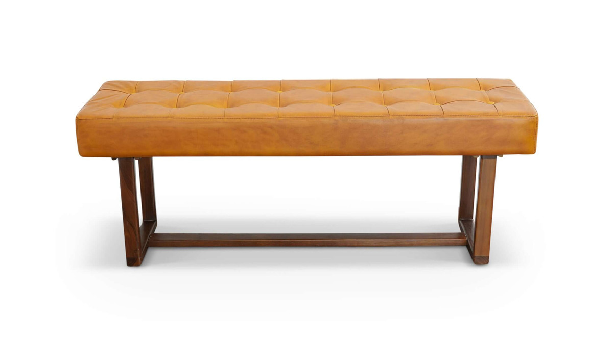 jennifer taylor home Tanner 51" Genuine Leather & Eucalyptus Wood Tufted Bench