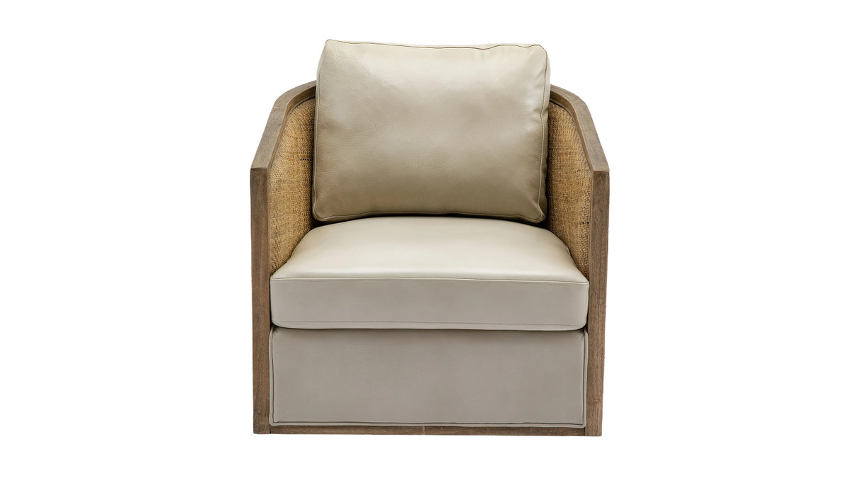 Jennifer Taylor Home Thayer 30.1" Swivel Barrel Chair With Rattan Back Oyster Gray Faux Leather