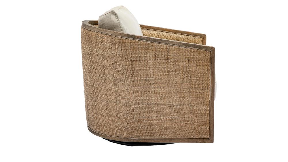 Jennifer Taylor Home Thayer 30.1" Swivel Barrel Chair With Rattan Back Oyster Gray Faux Leather