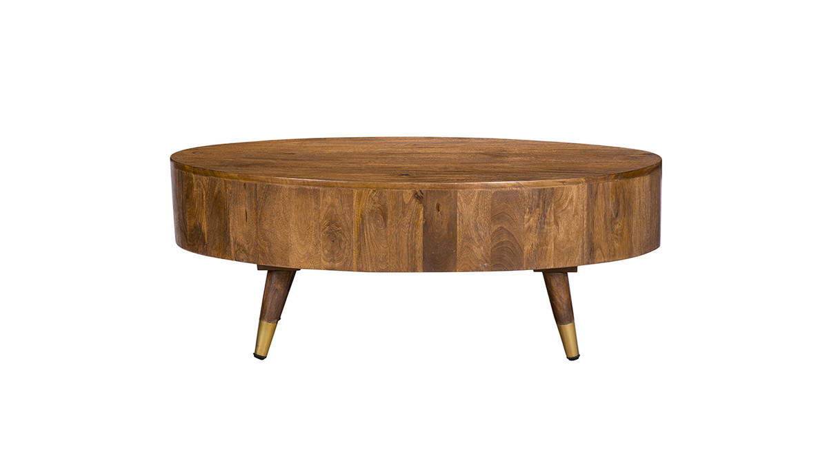 jennifer taylor home Tivoli 39" Oval Mango Wood Coffee Table with Brass-Tipped Legs
