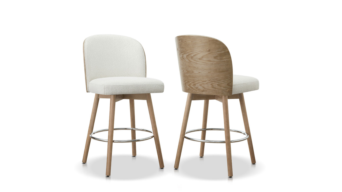 jennifer taylor home Tomlin 26.4" Bentwood Upholstered Swivel Counter Stool Set of 2 Off White