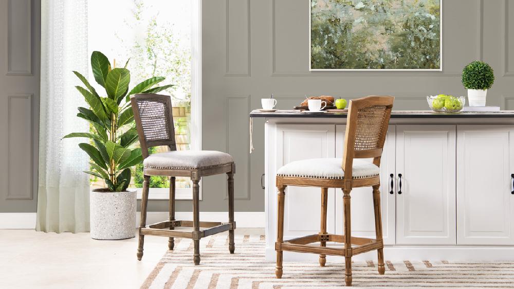 Jennifer Taylor Home Triomphe Rattan Wicker High Back Armless Counter Height Bar Stool White Pepper