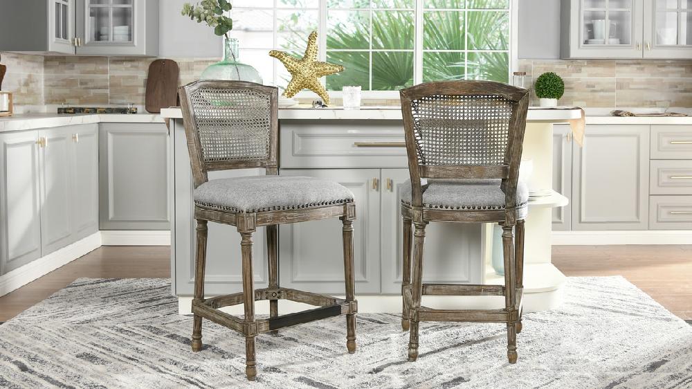 Jennifer Taylor Home Triomphe Rattan Wicker High Back Armless Counter Height Bar Stool Heathered Grey
