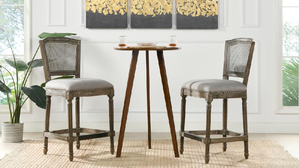 Jennifer Taylor Home Triomphe Rattan Wicker High Back Armless Counter Height Bar Stool Heathered Grey