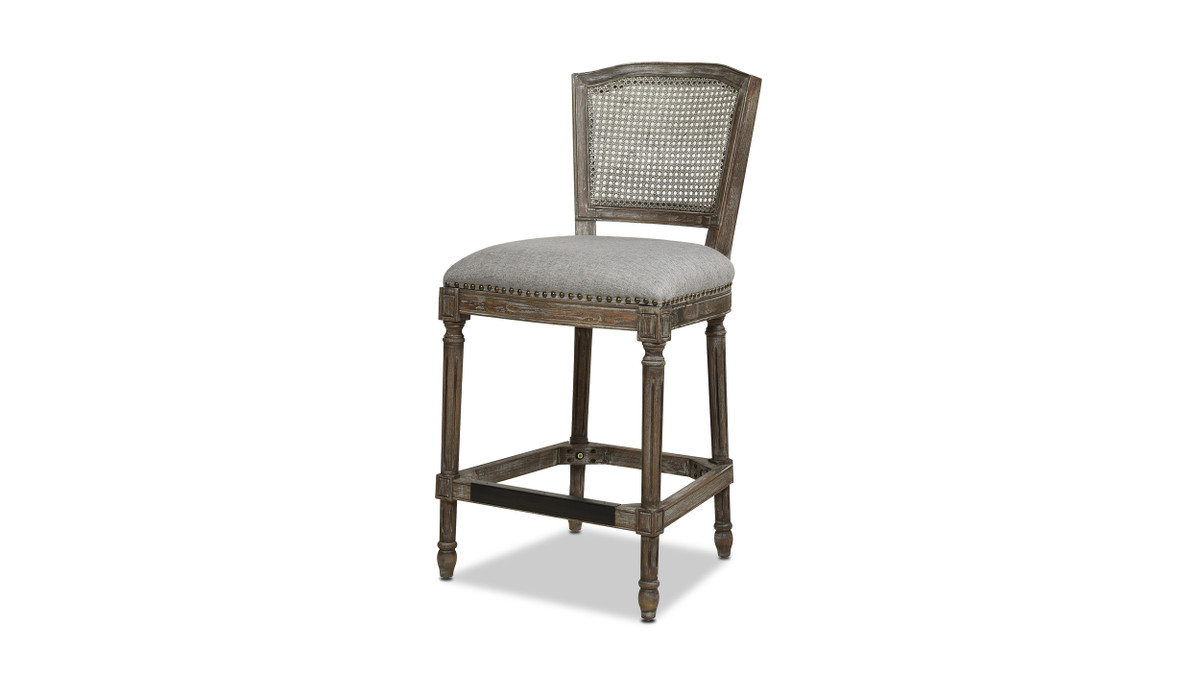 jennifer taylor home Triomphe Rattan Wicker High Back Armless Counter Height Bar Stool Heathered Grey