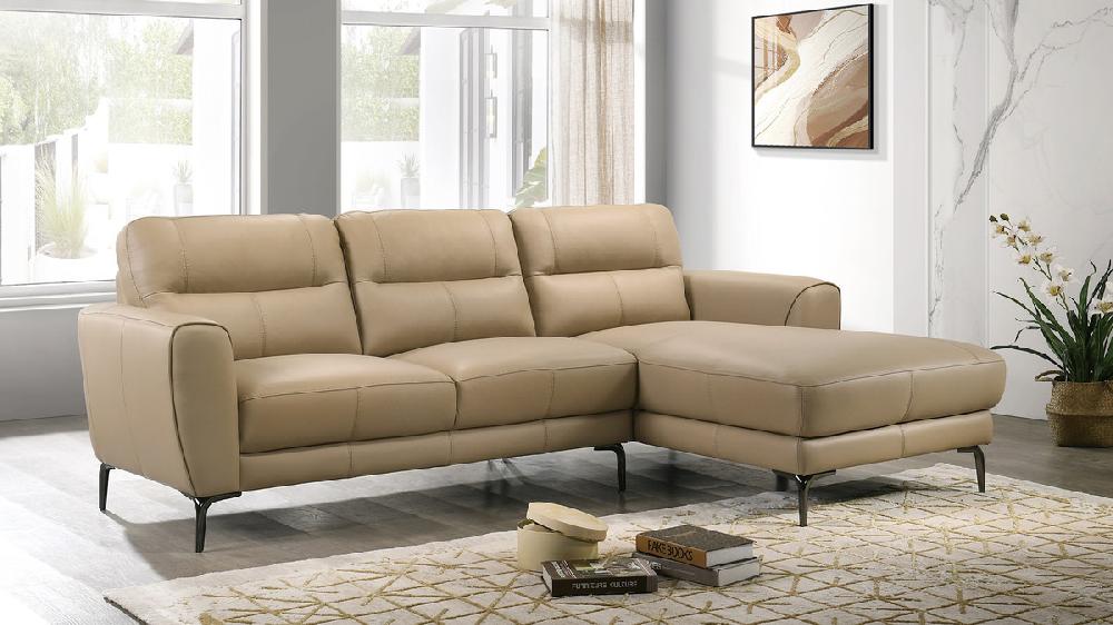 Jennifer Taylor Home Vail 94" Right-Facing Top Grain Leather Sectional Sofa Taupe