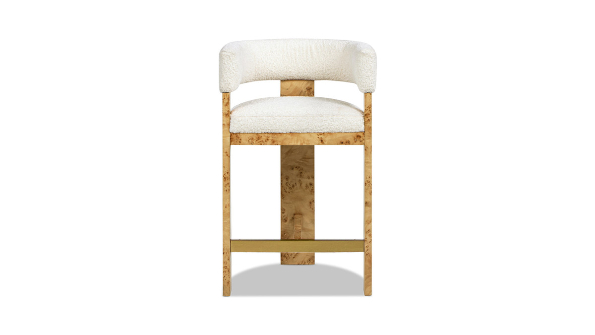 Jennifer Taylor Home Vavona 26.5" Burl Wood Upholstered Barrel Back Counter Height Bar Stool Polar Off-White